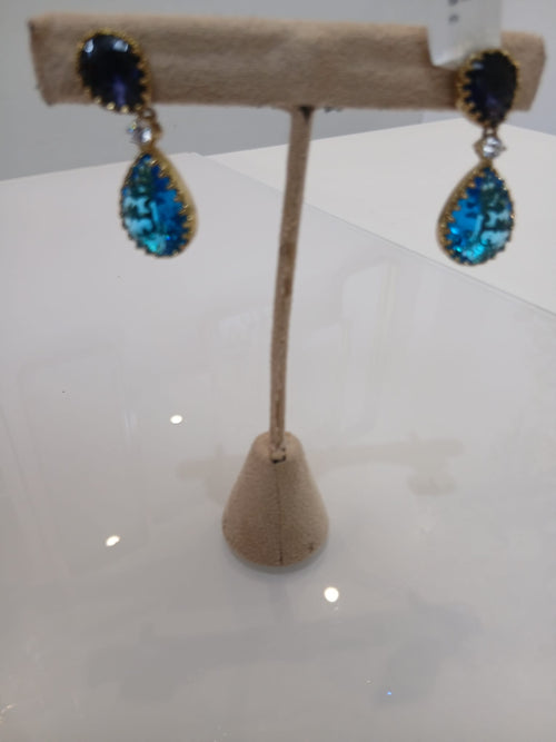 Aqua Blue & Navy Stone Drop Earrings