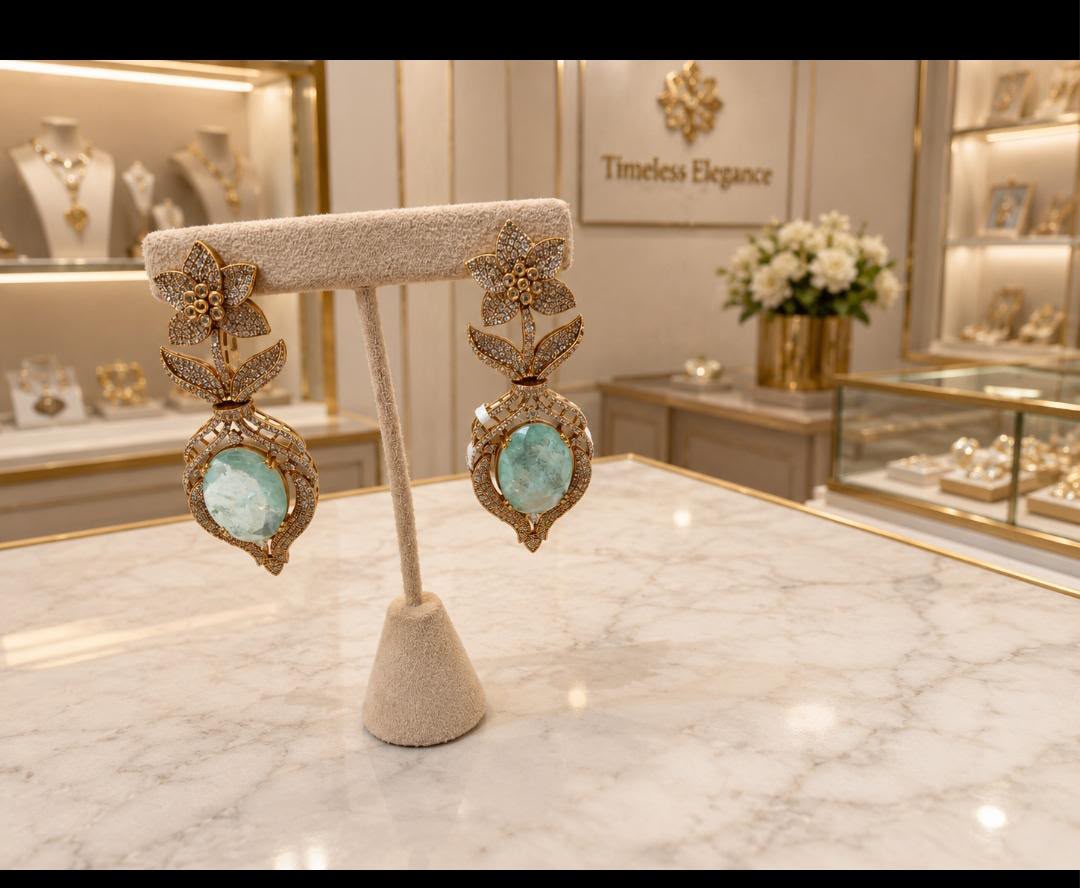 Aqua Blue Floral Drop Earrings