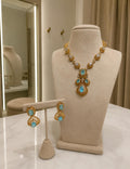 Aqua Blue Stone Gold Plated Necklace Set with Matching Earrings for Women