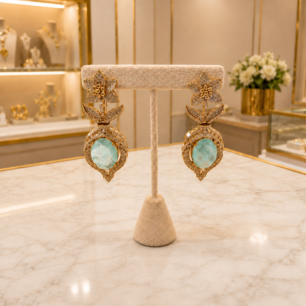 Aqua Blue Floral Drop Earrings