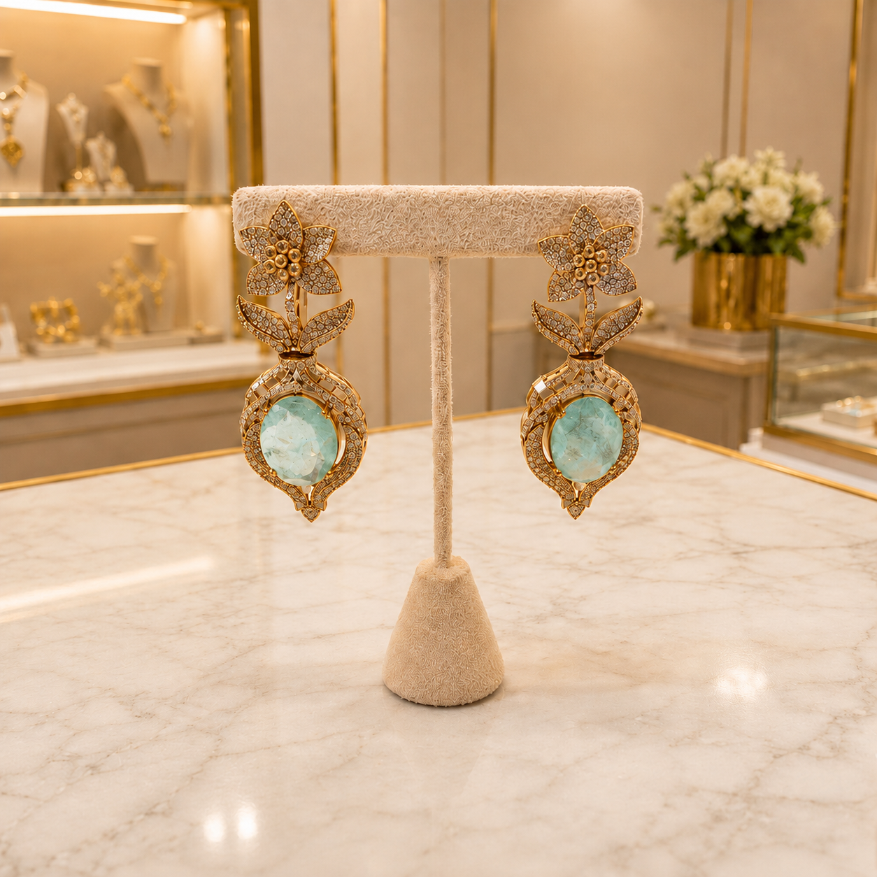 Aqua Blue Floral Drop Earrings