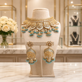 Aqua Blue Jhumka Gold Choker Set with Statement Earrings