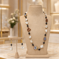 Baroque Pearl Black Bead Necklace Set with Matching Earrings