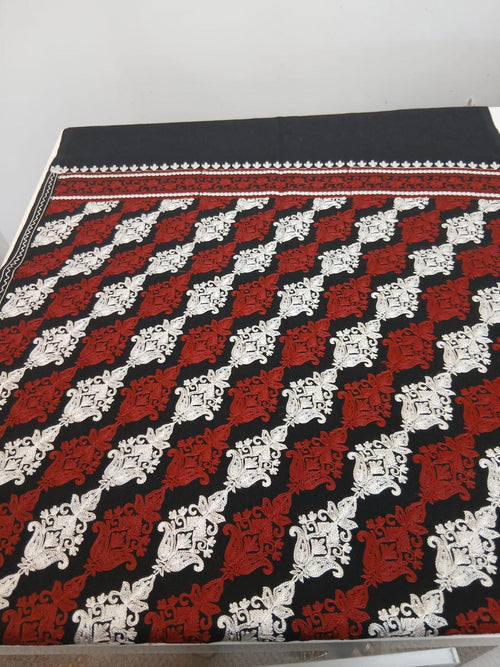 Black Crimson & Ivory Embroidered Kashmiri Shawl