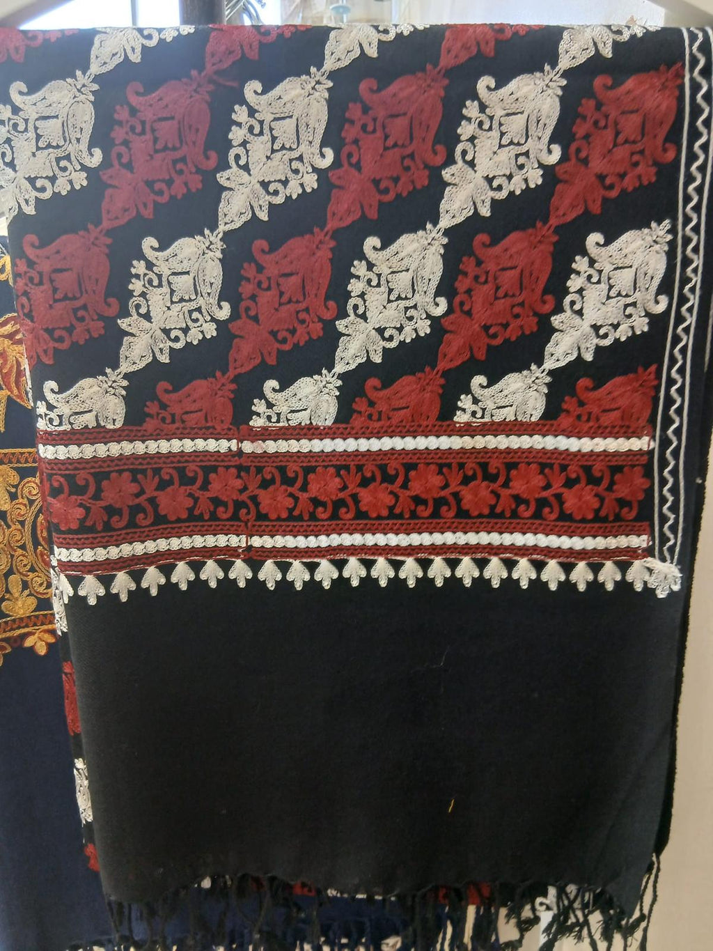 Black Crimson & Ivory Embroidered Kashmiri Shawl