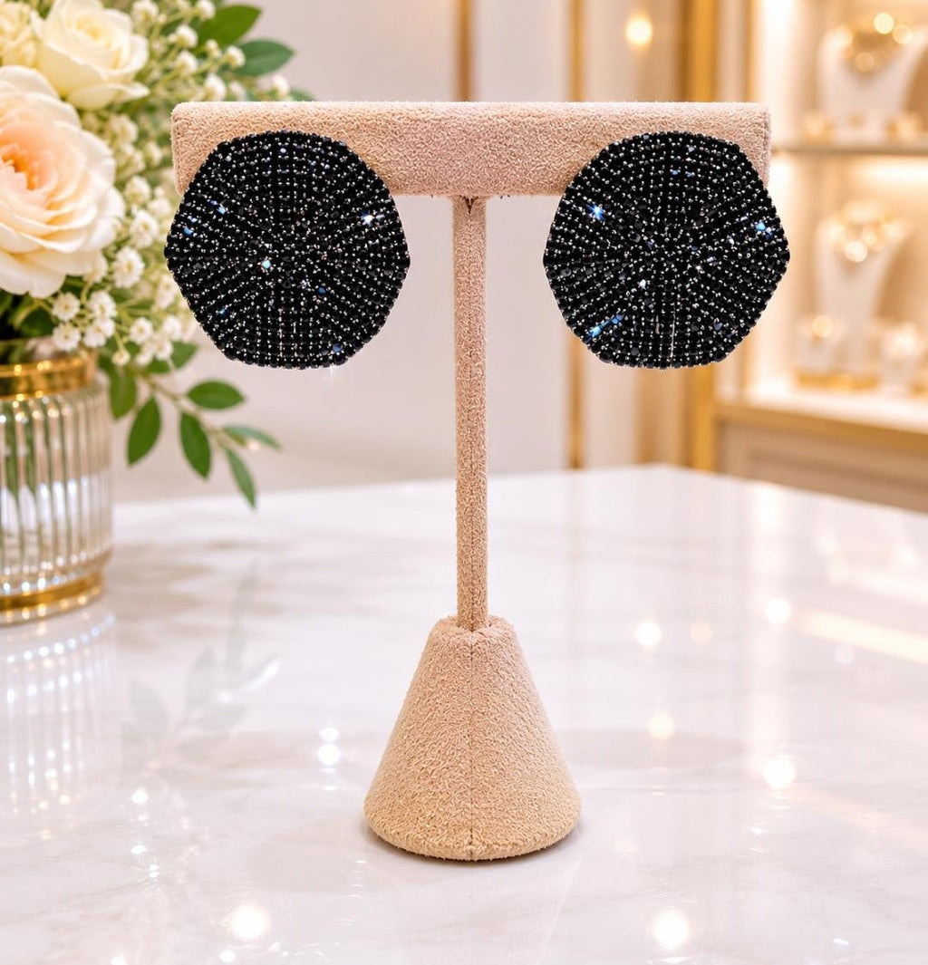 Black Crystal Round Statement Stud Earrings