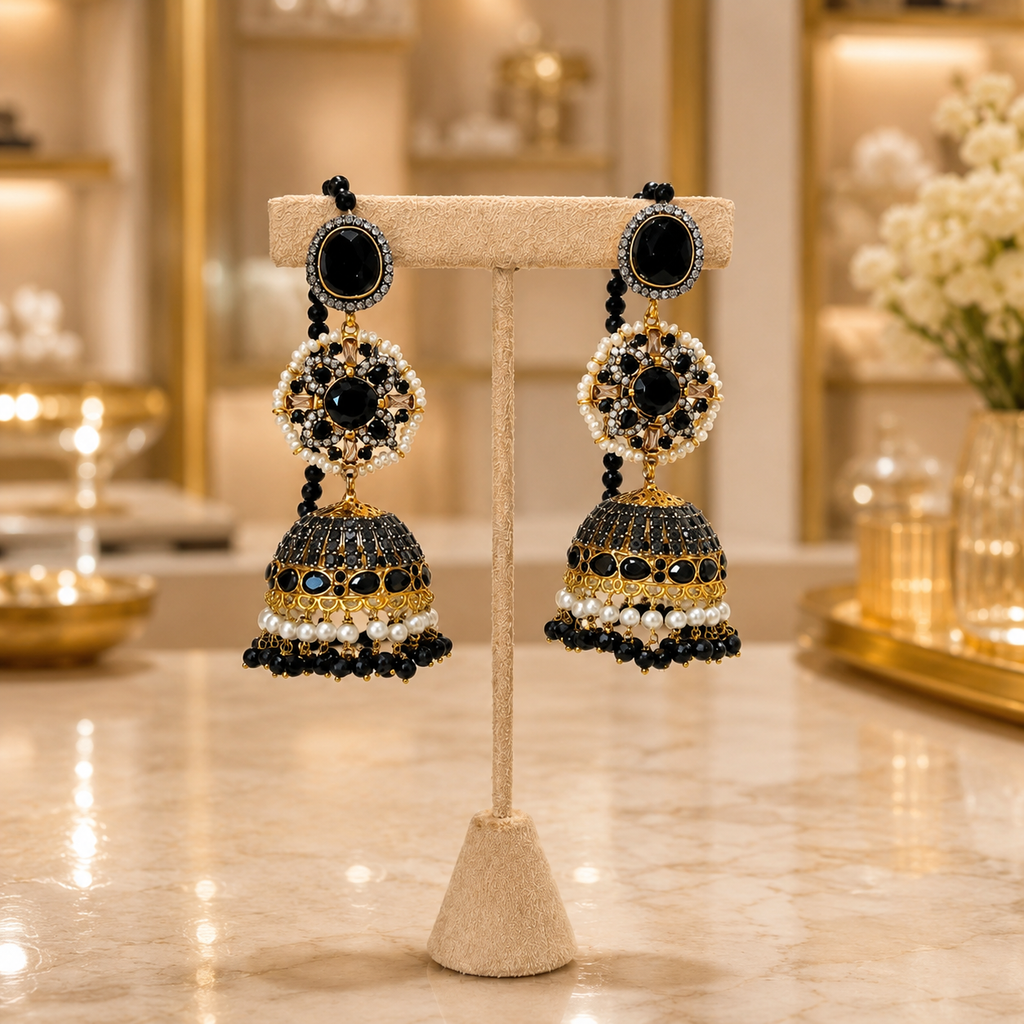 Black & Pearl Classic Jhumka