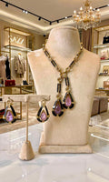 Black and Pink Teardrop Pendant Necklace and Earrings Set