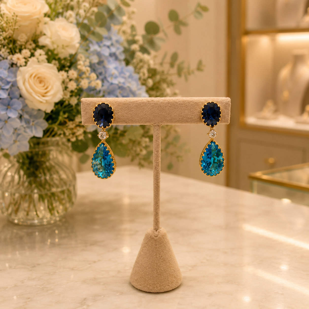 Blue Teardrop Crystal Drop Earrings