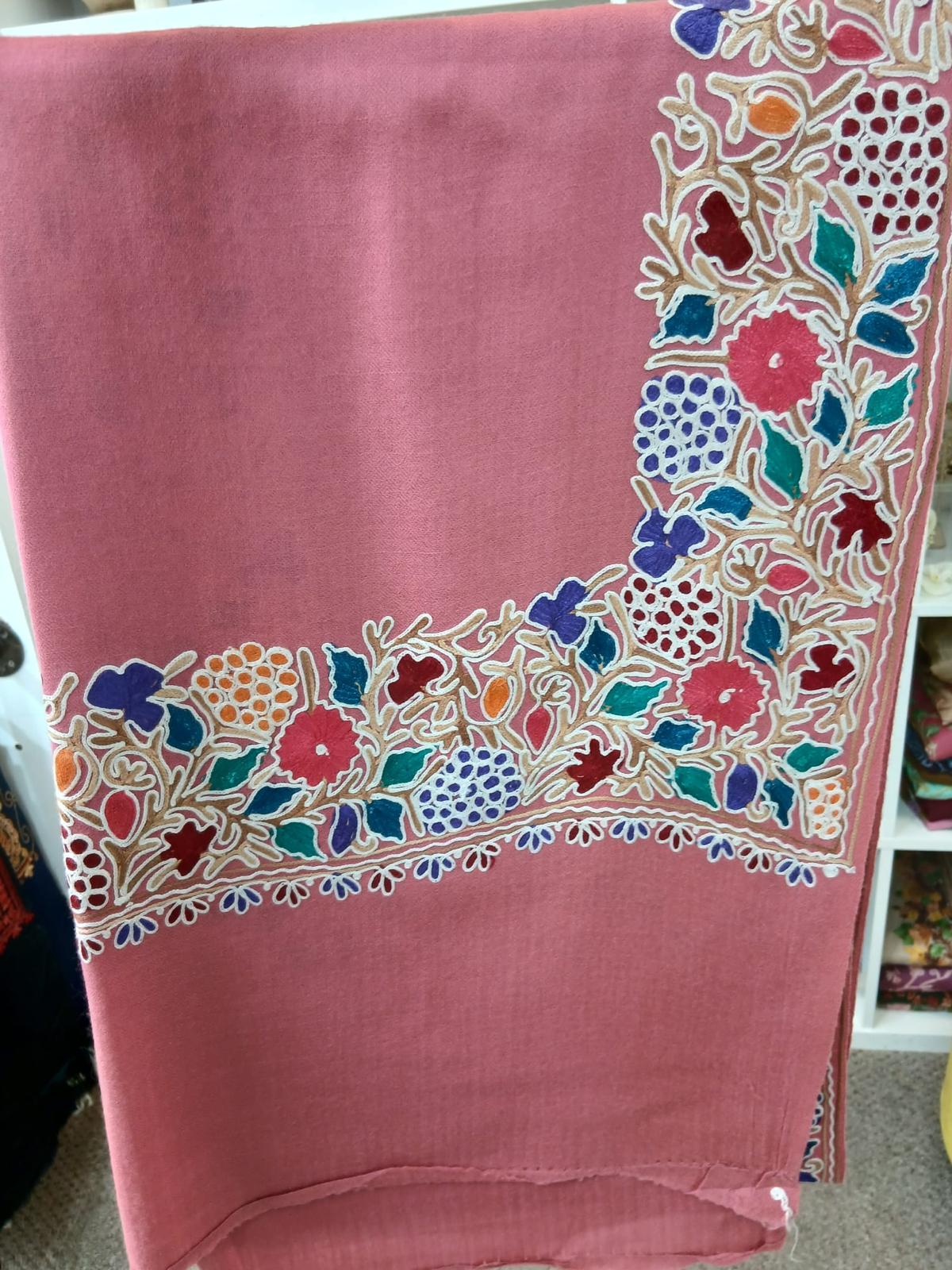 Blush Pink Kashmiri Floral Embroidered Shawl