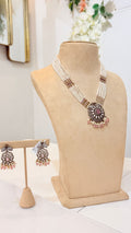 Blush Pink Pearl Beaded Necklace Set with Antique Pendant Earrings