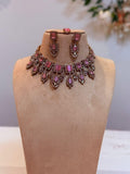 Blush Pink Royal Bridal Necklace & Earring Set with Crystal Detailing