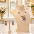 Blush Pink Pearl Beaded Necklace Set with Antique Pendant Earrings