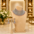 Blush Pink Silver Mesh Choker Set with Jhumka Earrings and Tikka
