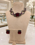Bold Ruby Crystal Chain Necklace & Earrings Set