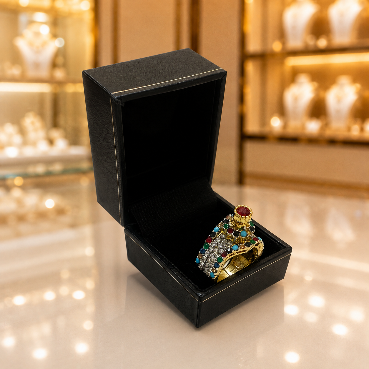 Gold-Tone Multicolour Stone Cluster Ring