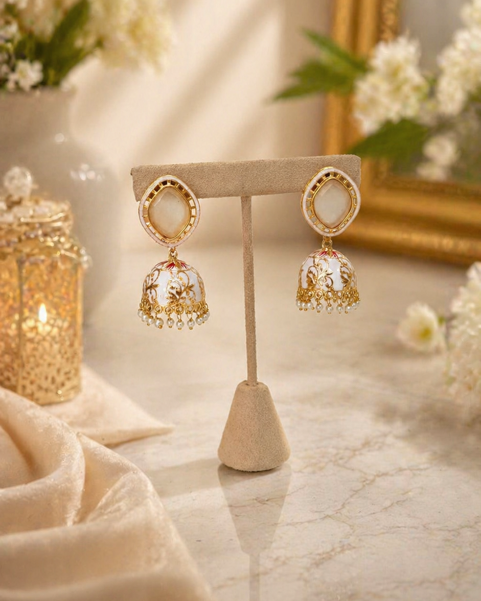 White Enamel Dome Jhumka