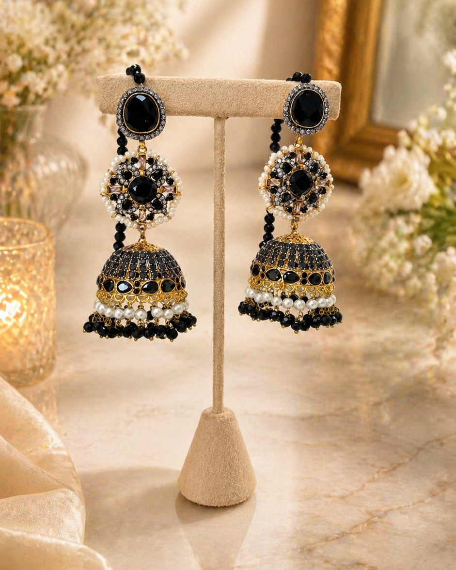Black & Pearl Classic Jhumka