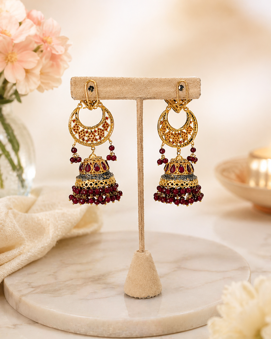 Traditional Maroon Jhumka Earrings