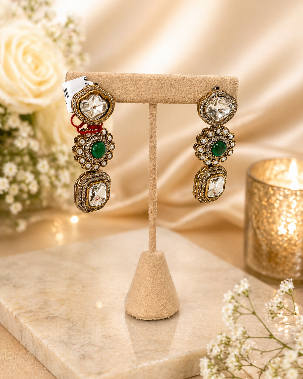Emerald Kundan Drop Earrings