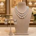 Classic Multi-Layer Pearl Necklace Set with Matching Earrings