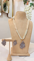 Cream Pearl Floral Pendant Necklace Set with Matching Earrings