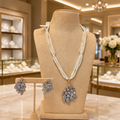 Cream Pearl Floral Pendant Necklace Set with Matching Earrings
