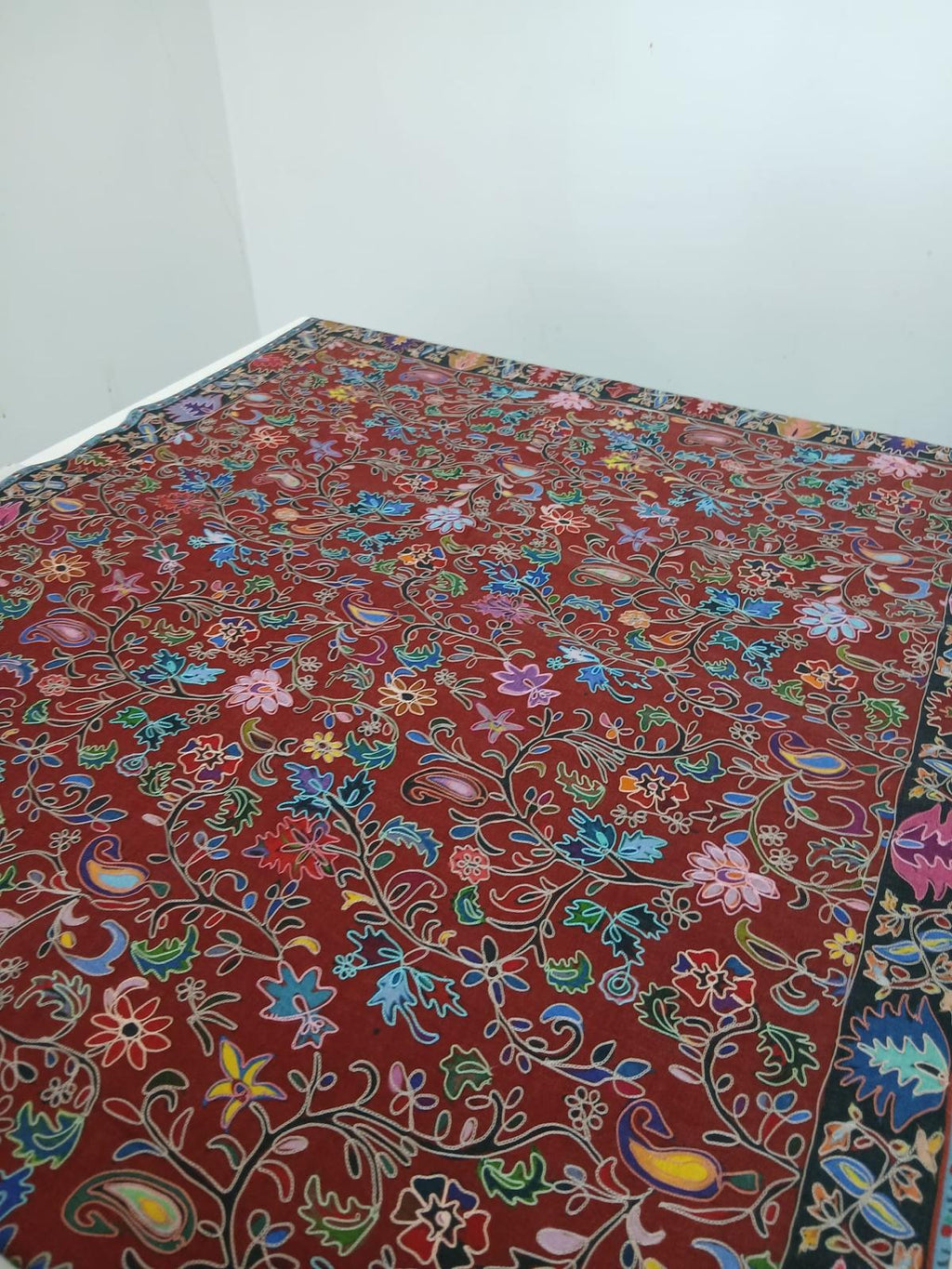 Crimson Bloom Kashmiri Multicolor Floral Printed Shawl
