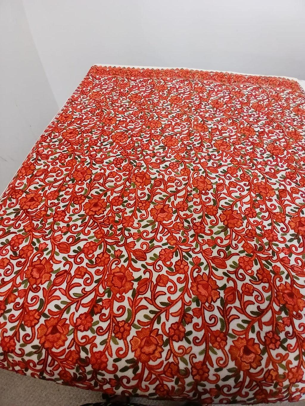 Crimson Vine Embroidered Kashmiri Shawl
