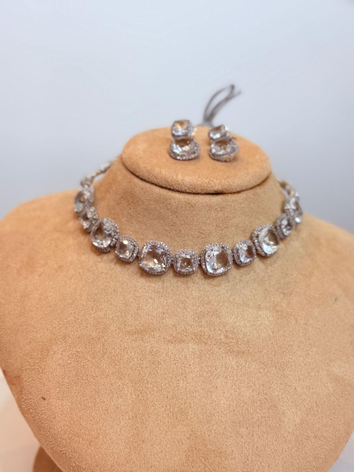 Elegant Crystal Choker Necklace Set with Stud Earrings – Minimal Luxury Jewelry