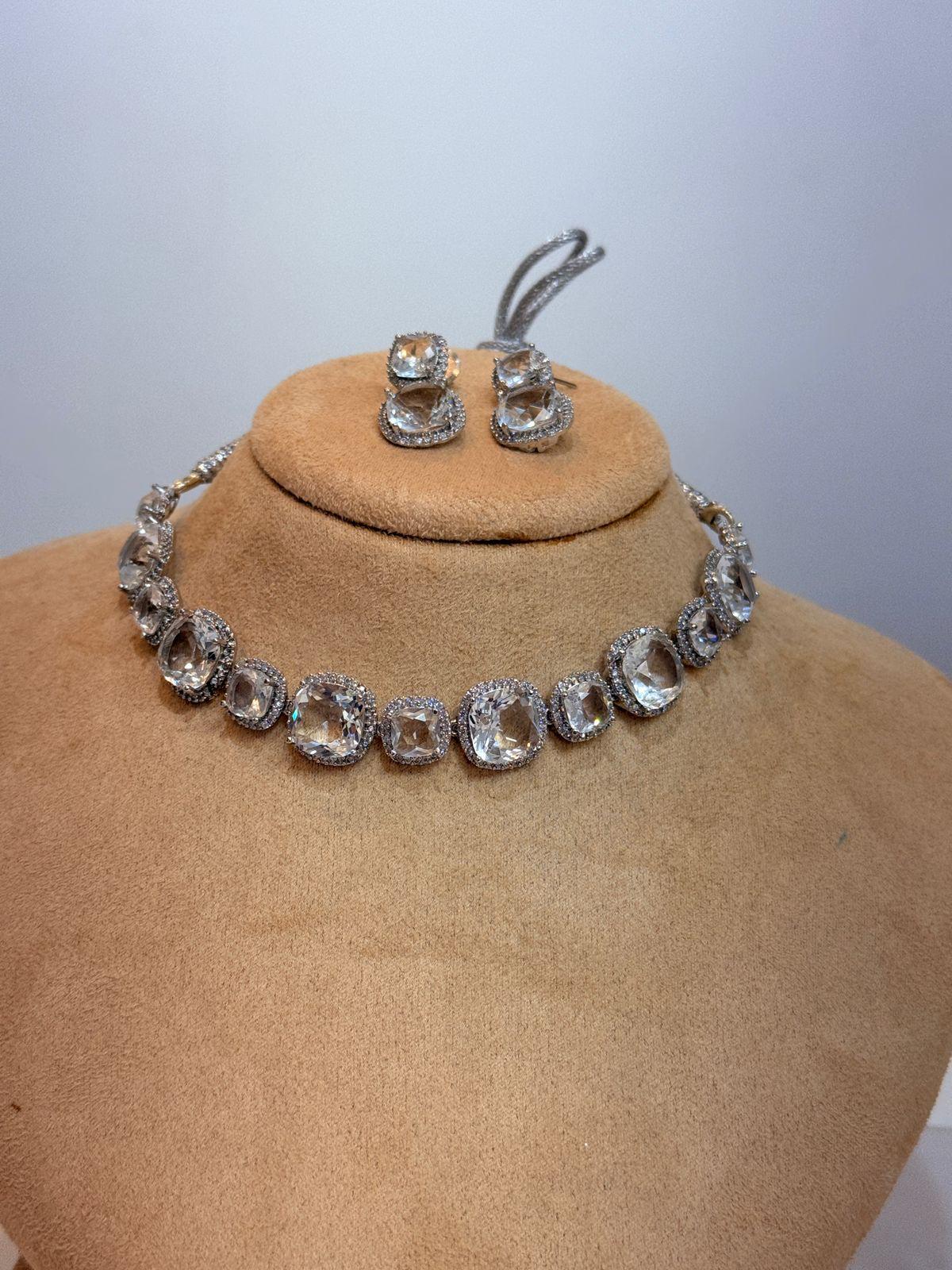 Elegant Crystal Choker Necklace Set with Stud Earrings – Minimal Luxury Jewelry