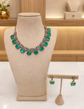 Elegant Emerald Green Kundan Necklace & Earrings Set