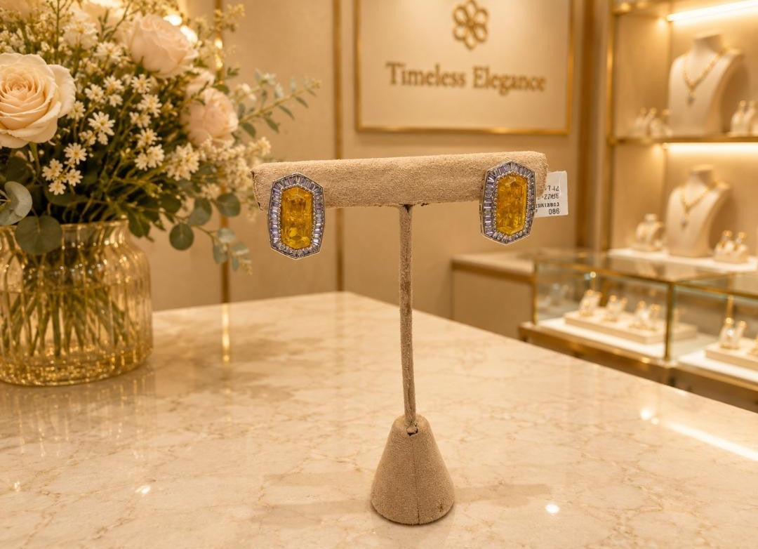 Elegant Yellow Rectangular Stone Earrings