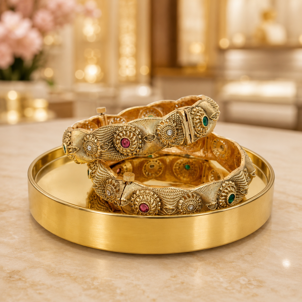 Elegant Antique Gold-Tone Traditional Bangle Set for Women