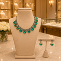 Elegant Emerald Green Kundan Necklace & Earrings Set
