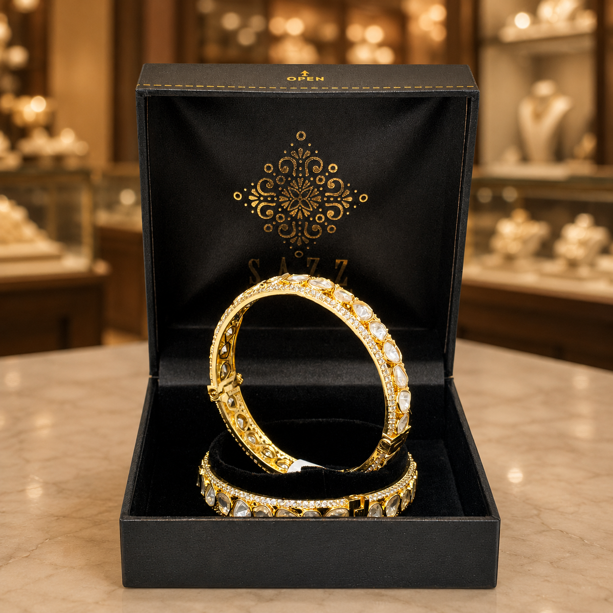Elegant Gold-Plated Stone Bangle Set for Women