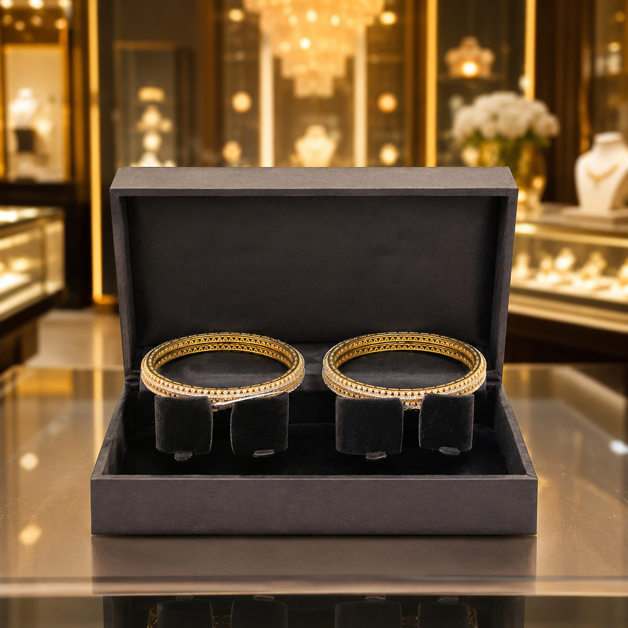 Elegant Gold-Tone Stone-Studded Bangle Set for Women
