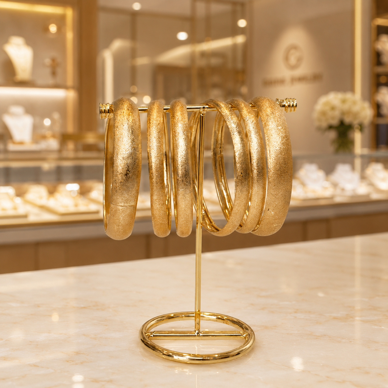 Elegant Gold-Tone Textured Bangle Set for Women