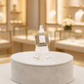 Gold-Tone White Square Statement Ring with Crystal Halo