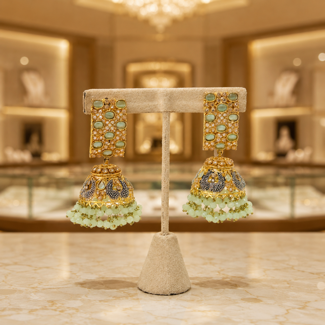 Elegant Mint Green Jhumka Earrings for Women