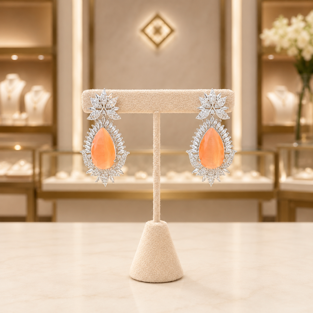 Elegant Peach Stone Drop Earrings for Women