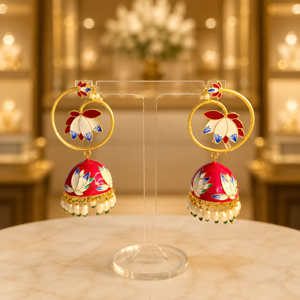 Elegant Red Floral Jhumka Earrings for Women