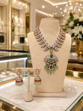 Emerald Green Kundan Style Bridal Necklace and Earrings Set