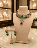 Emerald Green Stone Choker Necklace Set with Matching Earrings
