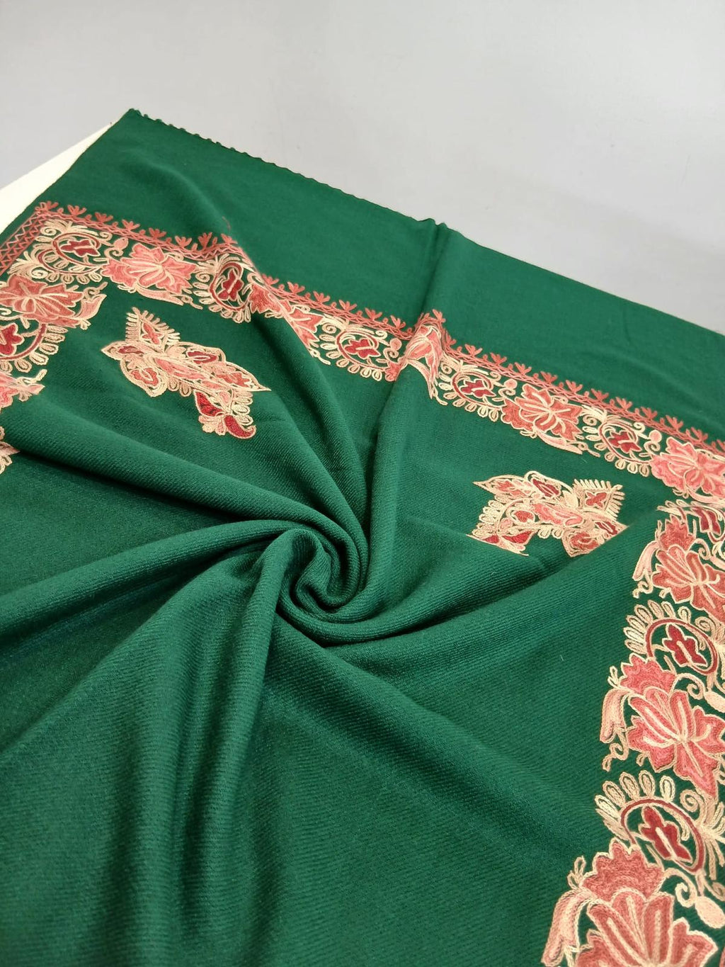 Emerald Rose Kashmiri Embroidered Shawl