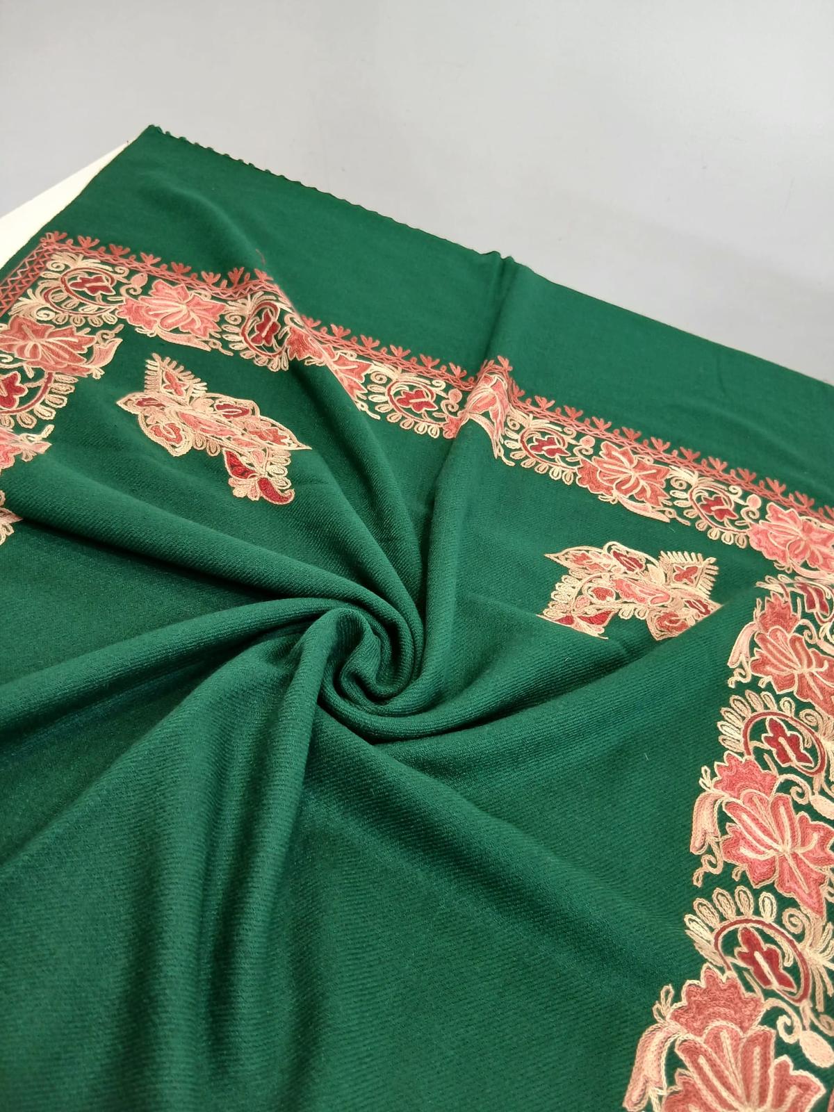 Emerald Rose Kashmiri Embroidered Shawl