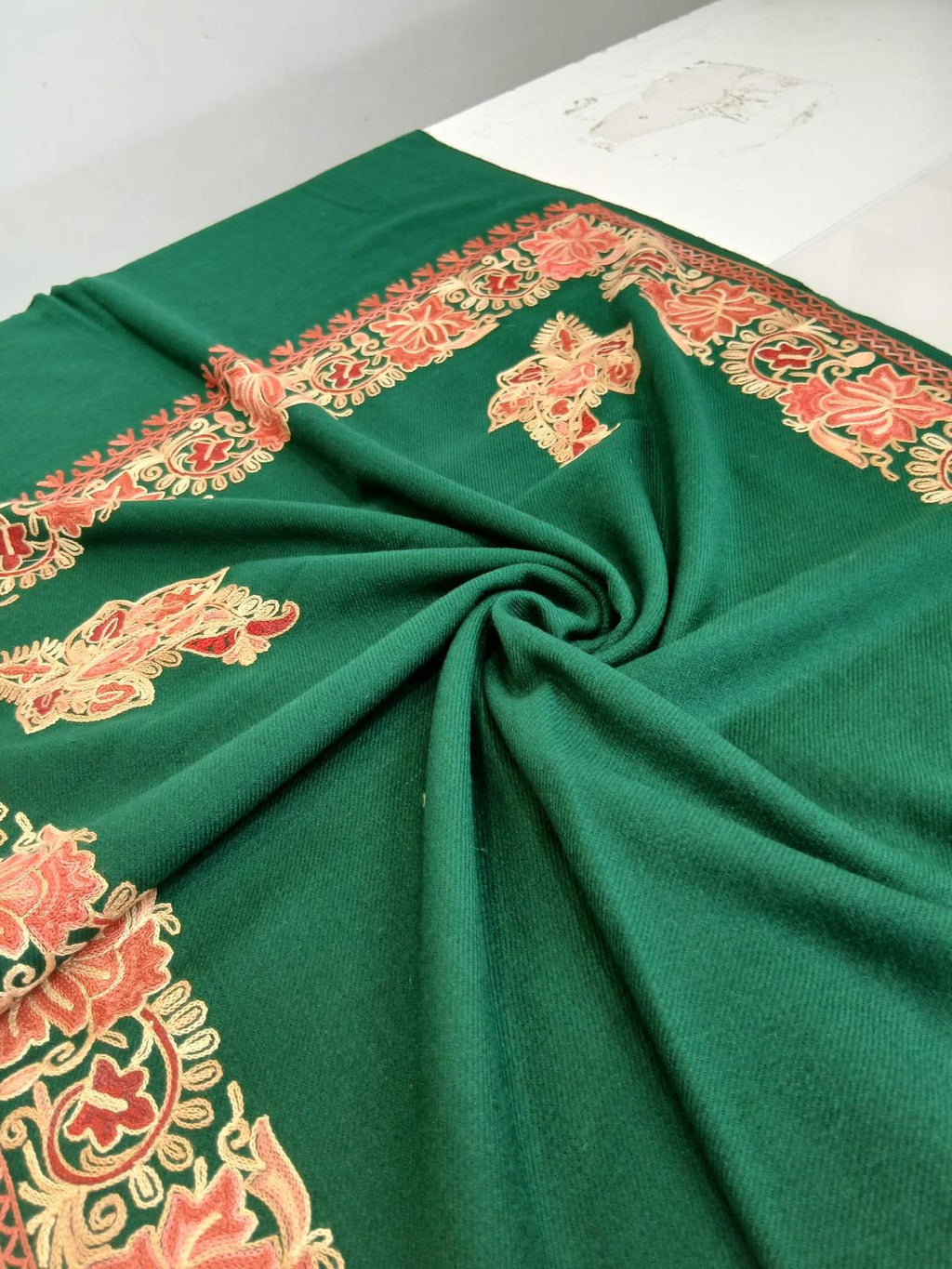 Emerald Rose Kashmiri Embroidered Shawl