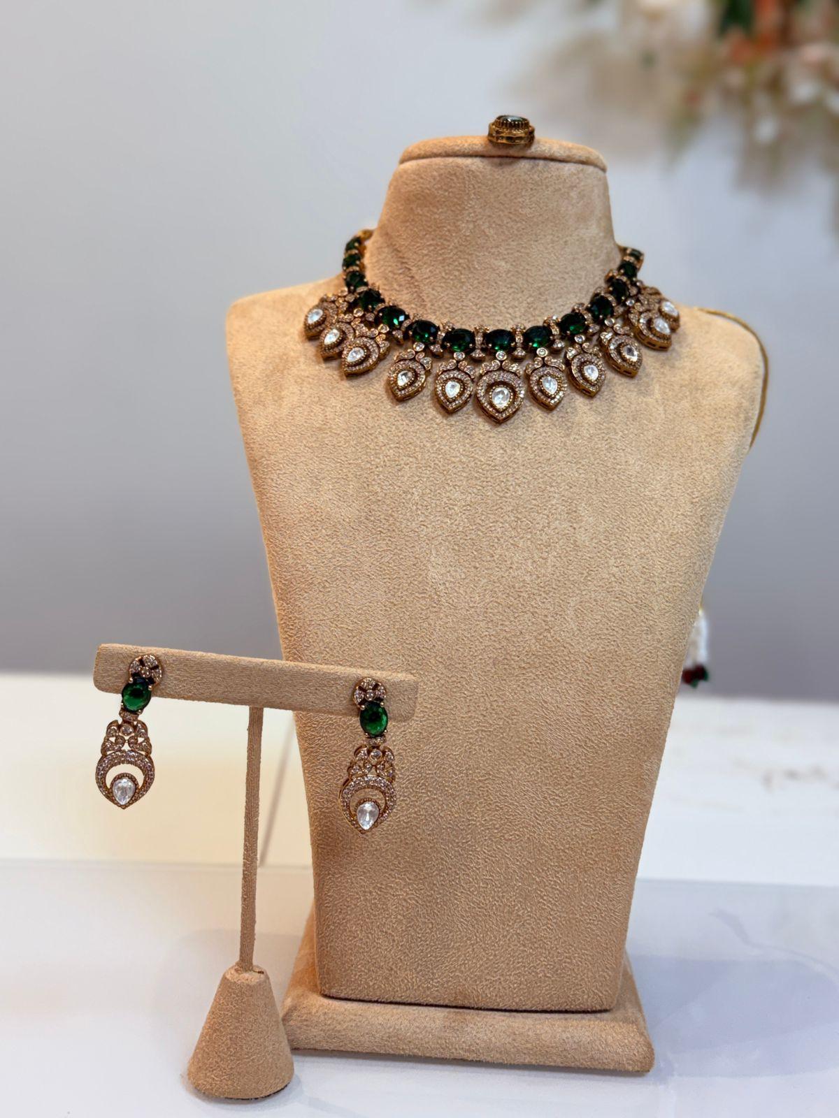 Emerald Royale Crystal Statement Necklace & Earring Set