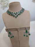 Emerald Silver Choker Set with Matching Drop Earrings