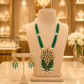 Emerald Green Beaded Kundan Tassel Necklace Set with Matching Earrings
